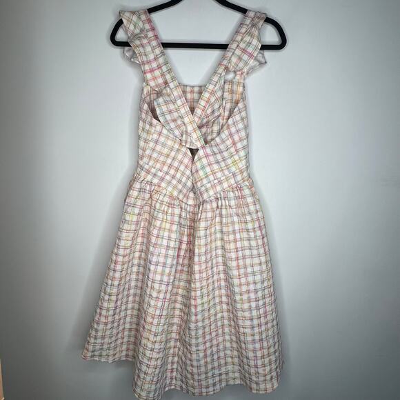 Lili Sidonio Multicolor Check Plaid Ruffle Sleeve Mini Dress Size M - Picture 7 of 9